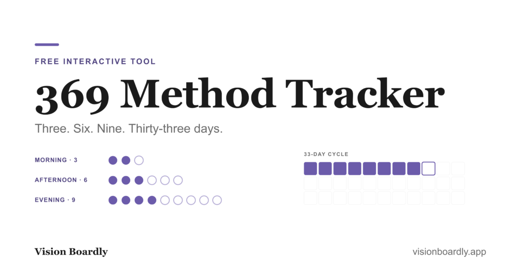 Title graphic for the free 369 Method Tracker on Vision Boardly
