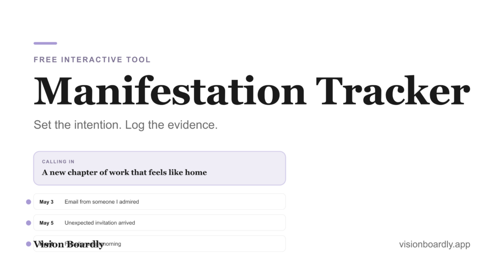Title graphic for the free Manifestation Tracker on Vision Boardly