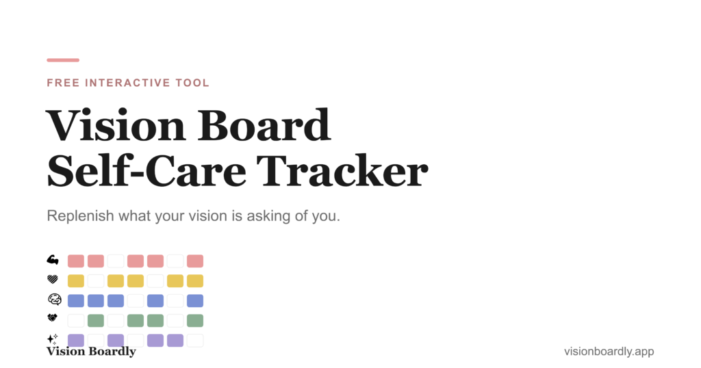 Title graphic for the free Vision Board Self-Care Tracker on Vision Boardly