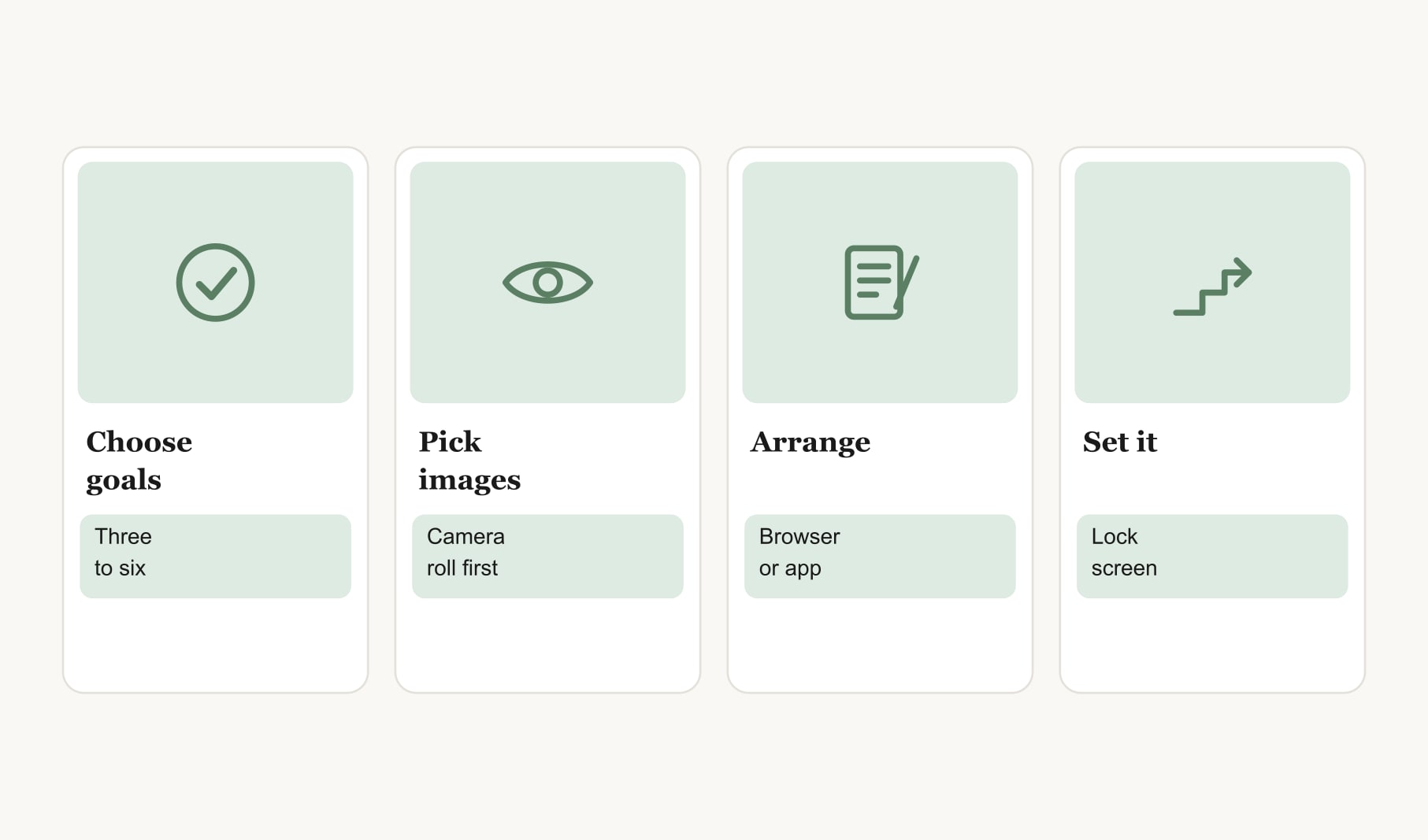 Four steps to make a digital vision board: choose goals, pick images, arrange them and set as lock screen