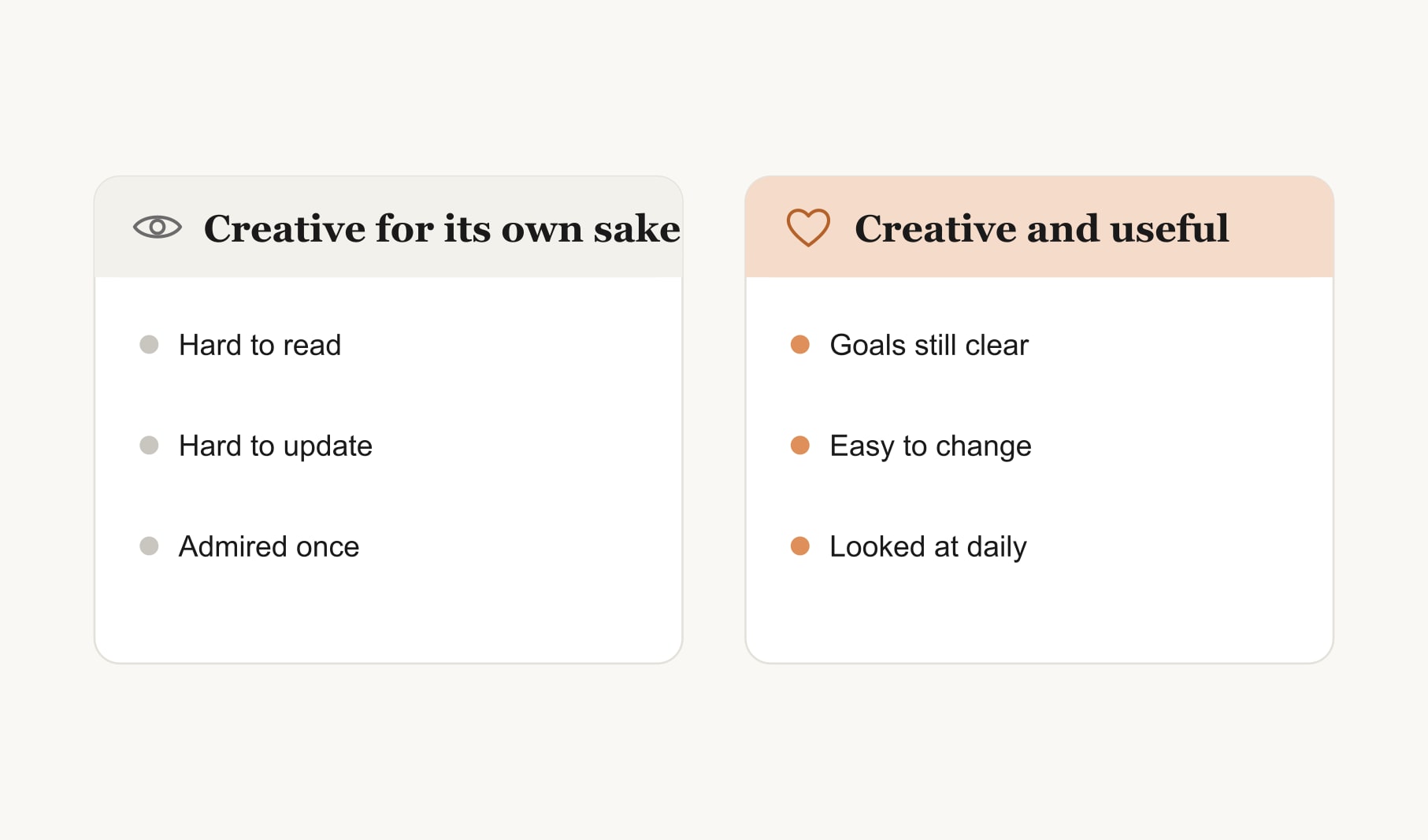Creative vision board ideas compared: creative for its own sake versus creative, clear and looked at daily