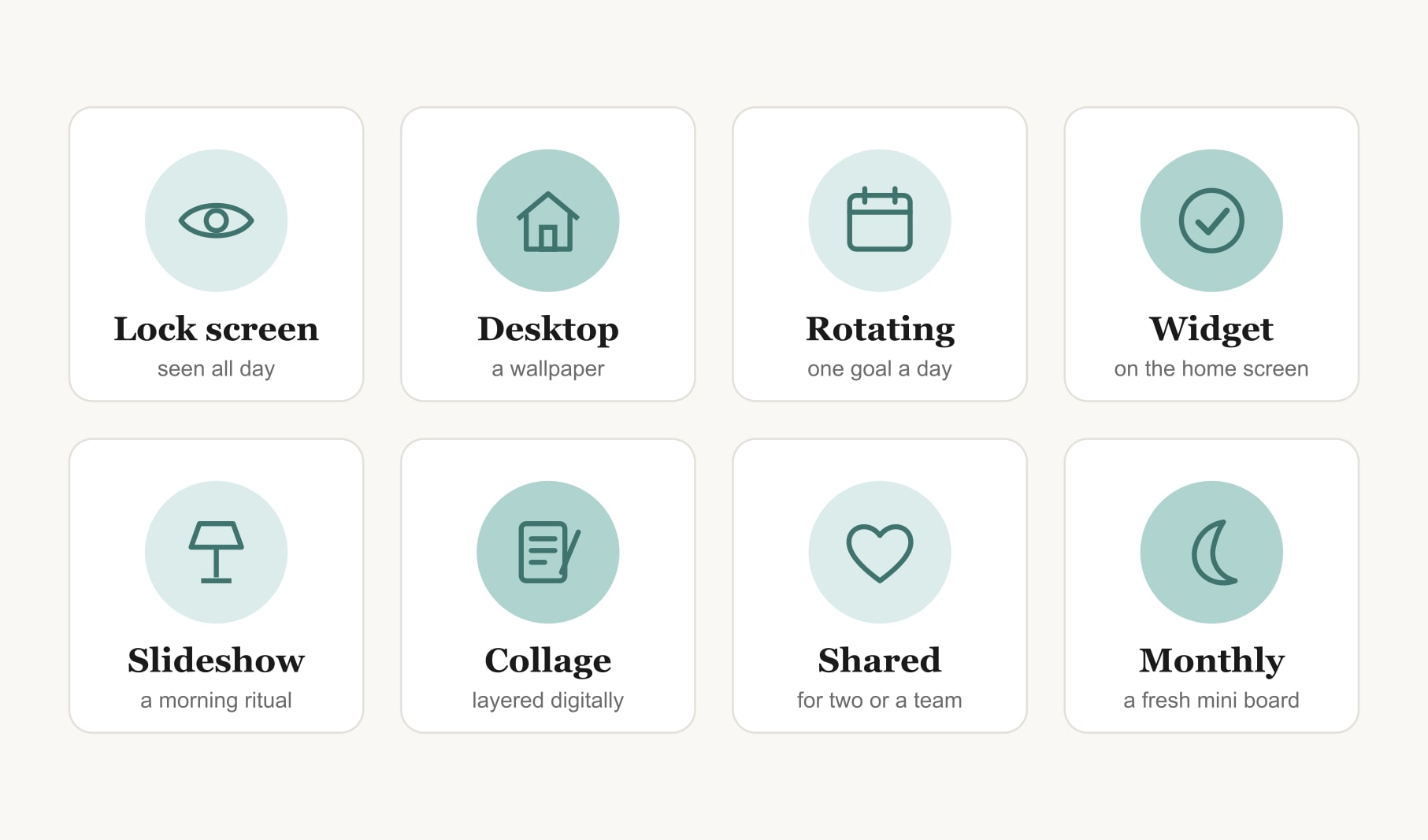 Eight digital vision board ideas: lock screen, desktop, rotating wallpapers, widget, slideshow, collage and more
