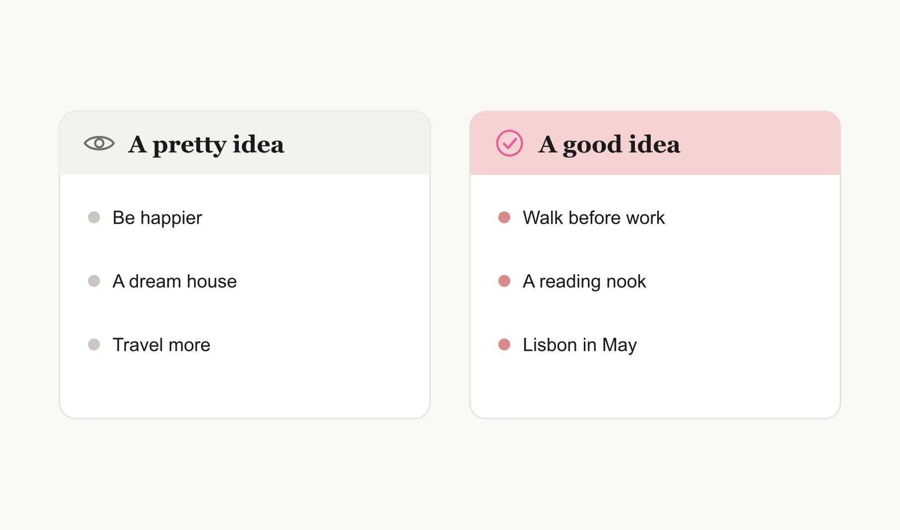 Pretty vision board ideas compared with good ones, from be happier to walk before work
