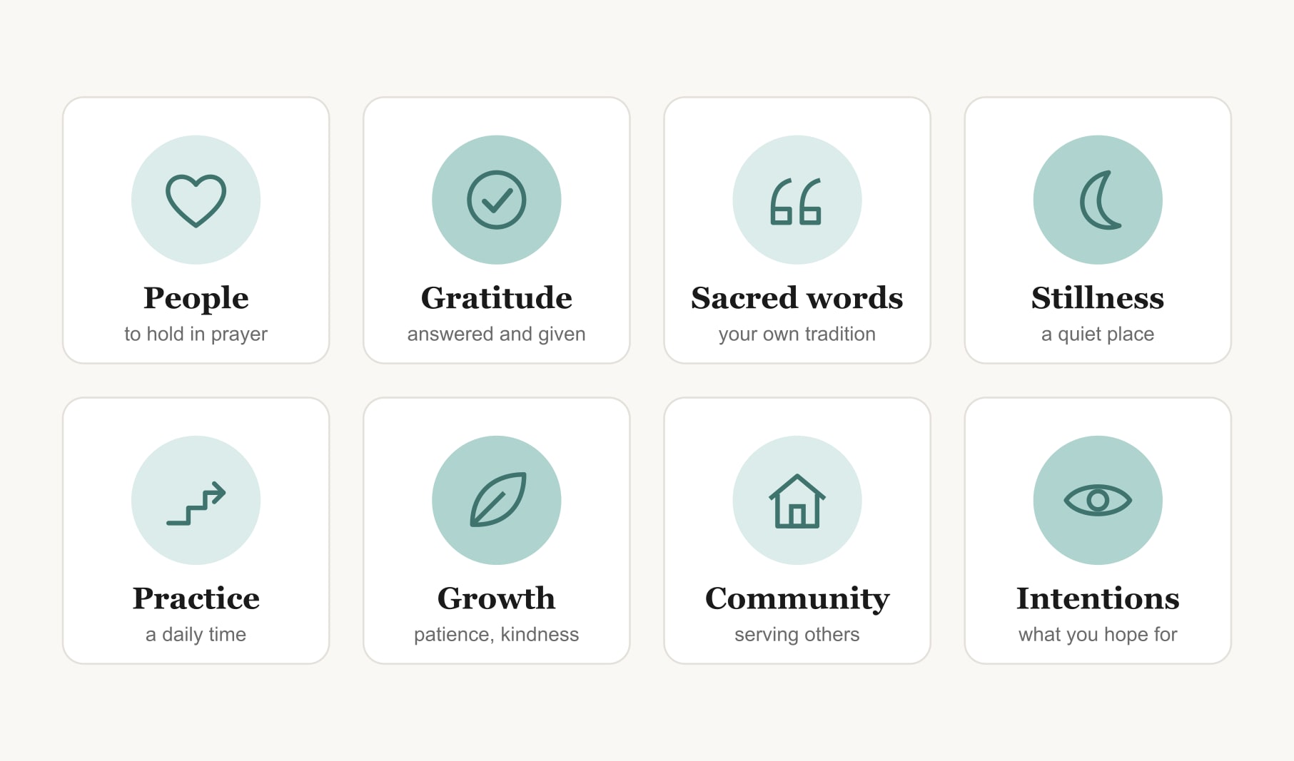 Eight prayer vision board ideas: people, gratitude, sacred words, stillness, practice, growth, community and intentions