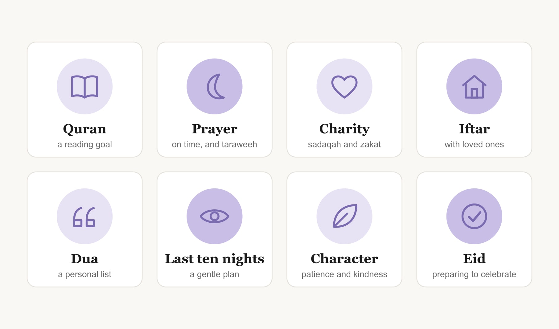 Eight Ramadan vision board ideas: Quran, prayer, charity, iftar, dua, the last ten nights, character and Eid