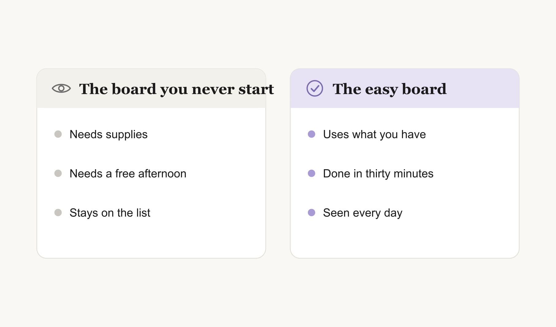 The vision board you never start compared with an easy board done in thirty minutes with what you have