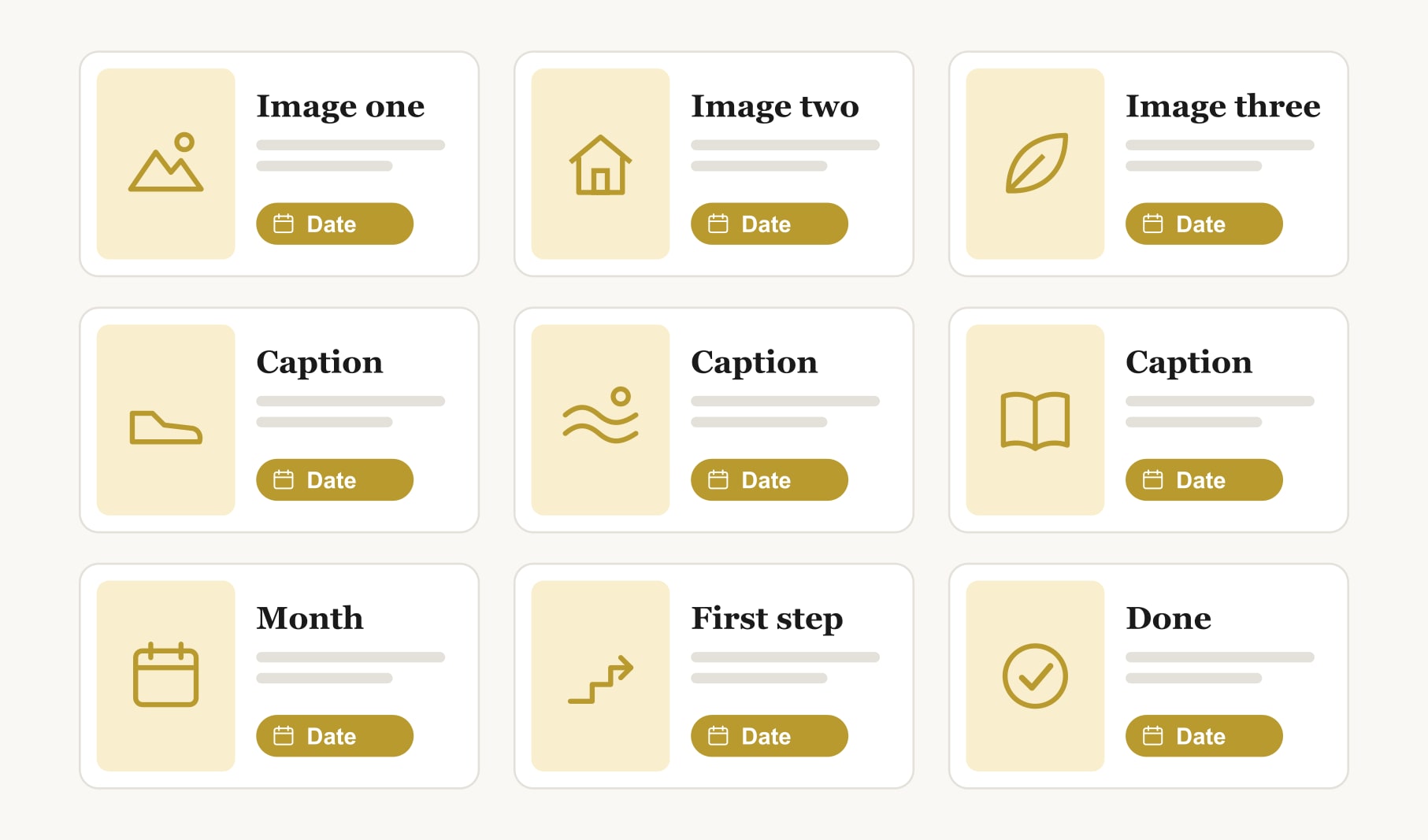 A vision board template Word layout: a table grid with images, captions, months and first steps