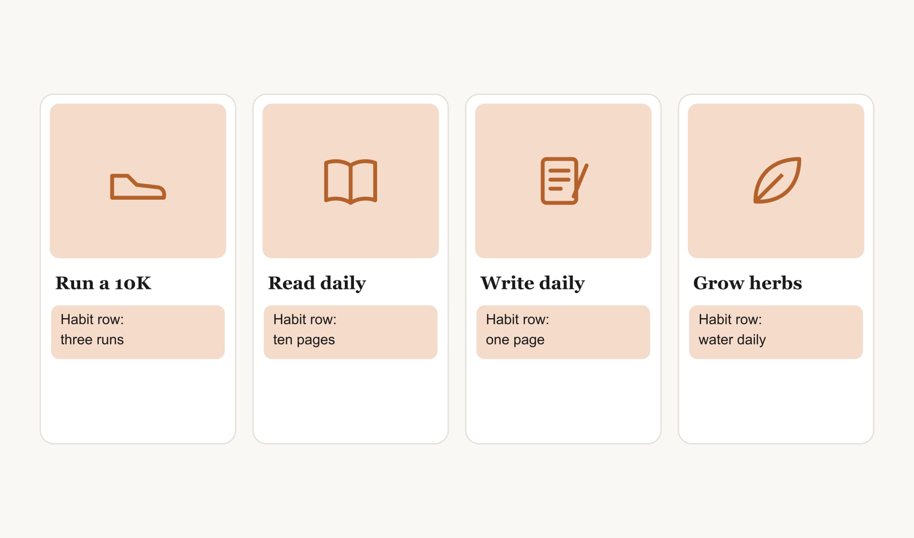 A bullet journal vision board idea: each vision paired with its own habit tracker row