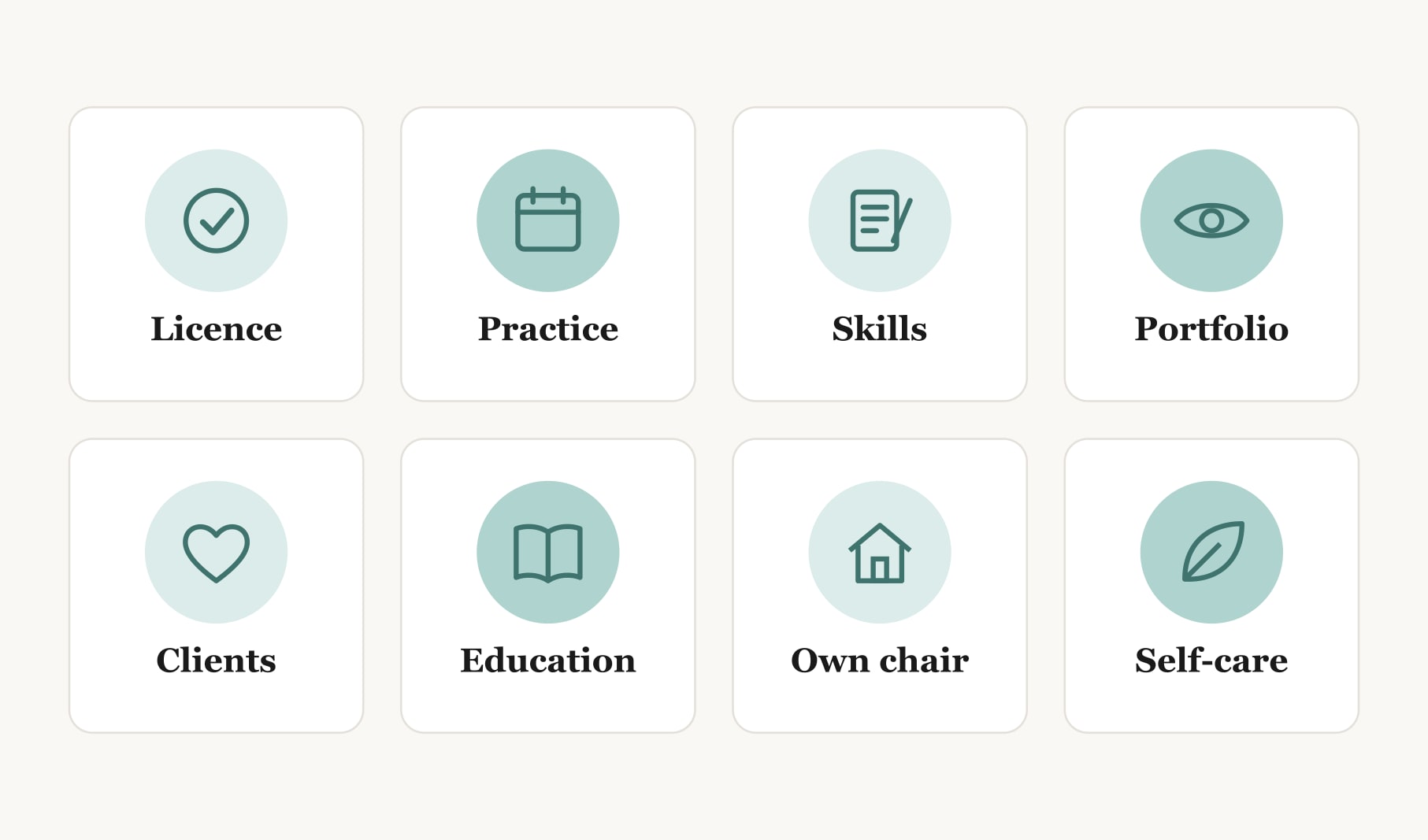 Eight areas for cosmetology vision board ideas, from licence and practice to portfolio, clients and your own chair