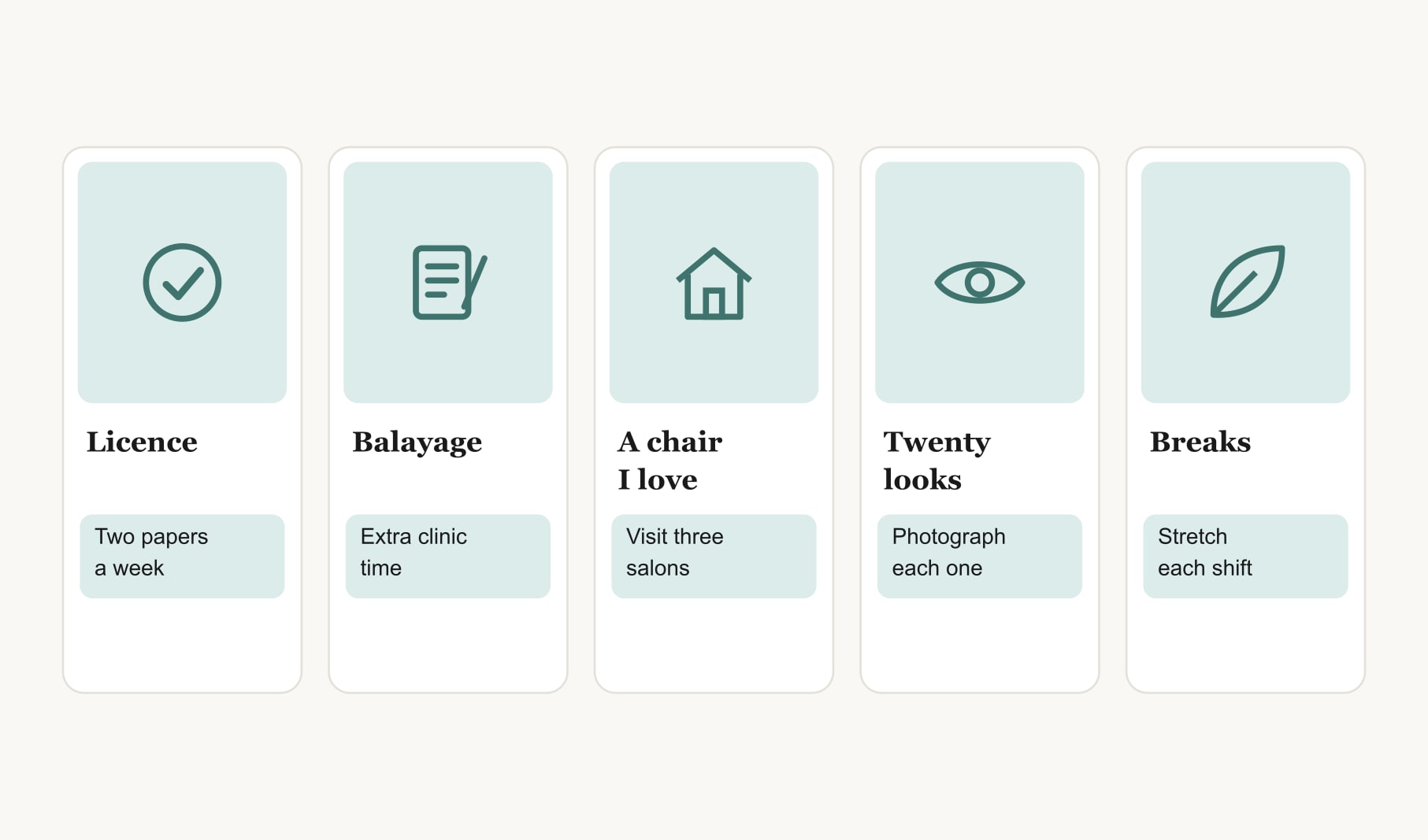 A cosmetology vision board example for a final-term student: licence, balayage, a chair, portfolio and breaks