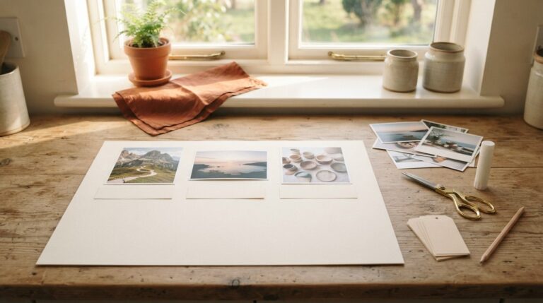 How to make a vision board that actually works: a half-made card board with tick boxes on a kitchen table