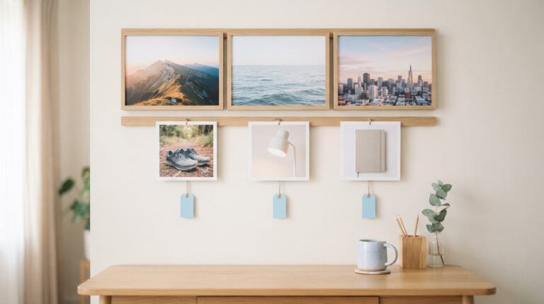 Inspiration goal setting vision board: a top row of landscape photos above a row of everyday goal photos