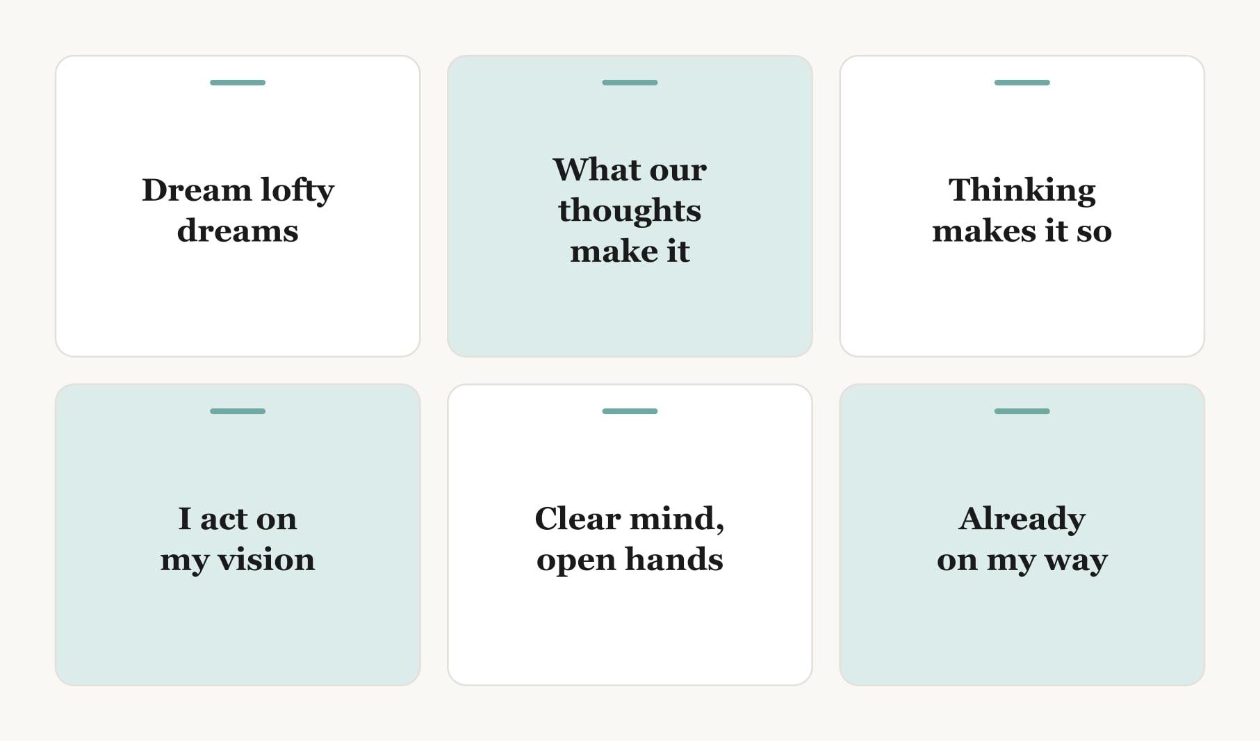 Six manifestation quotes for vision board cards: fragments from Allen, Aurelius and Shakespeare, plus original lines