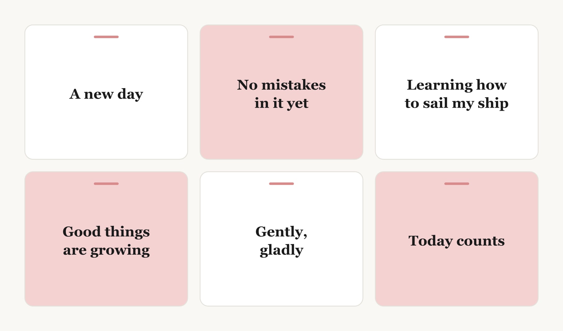 Six positive quotes for vision board cards: three checked fragments and three original hopeful lines