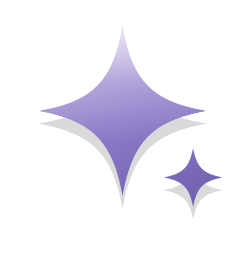A soft 3D purple icon of two sparkles