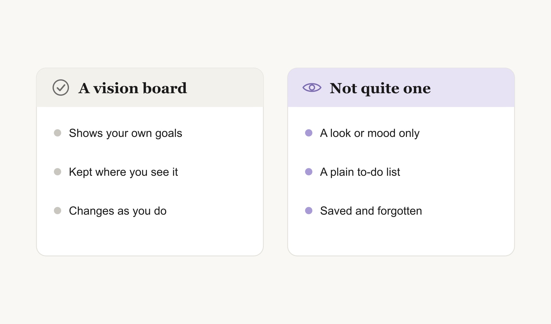 What is a vision board compared with things that are not quite one, such as a mood board or to-do list